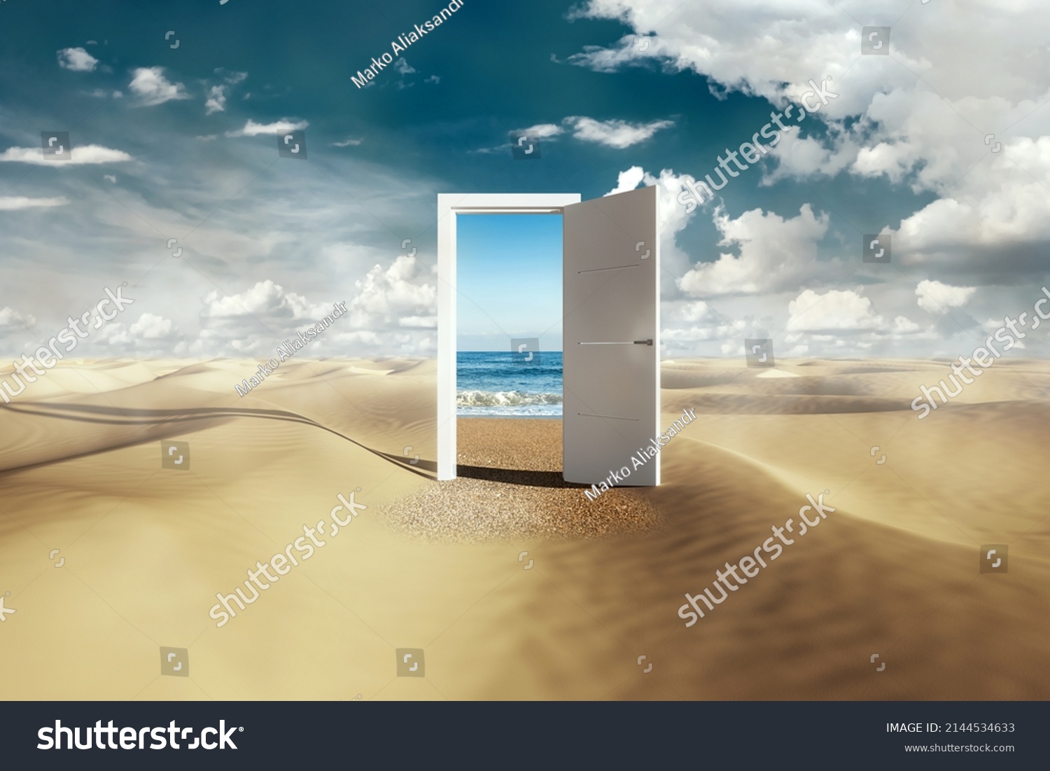 Open door with access to the beach from desert. Travel concept. #2144534633