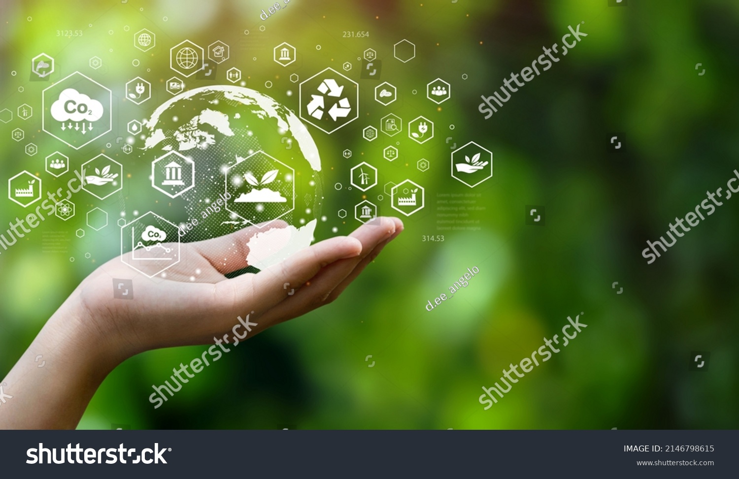 ESG icon concept. Environment, society and governance. Energy of natural gas sustainable and ethical business on network connection on green background. #2146798615