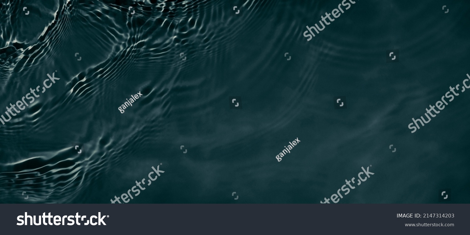 Black transparent clear calm water surface texture with ripples, splashes. Abstract nature banner background. Dark grey water waves. Copy space, top view. Cosmetic moisturizer micellar toner emulsion #2147314203