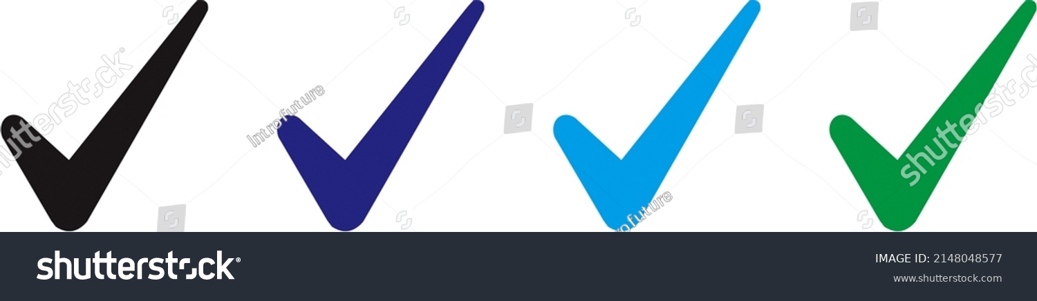 Check mark right or correct icon. Different colors checklist vector design. Check-mark icon for business, office, poster, and web designs. #2148048577