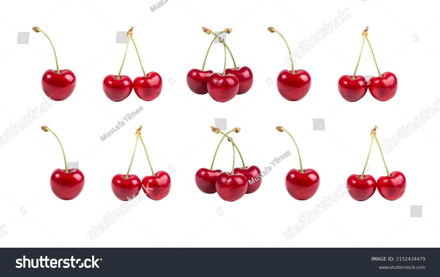 Cherries over white background, different quantities of cherries, isolated cherry, grouped cherries, isolated photo #2152434479
