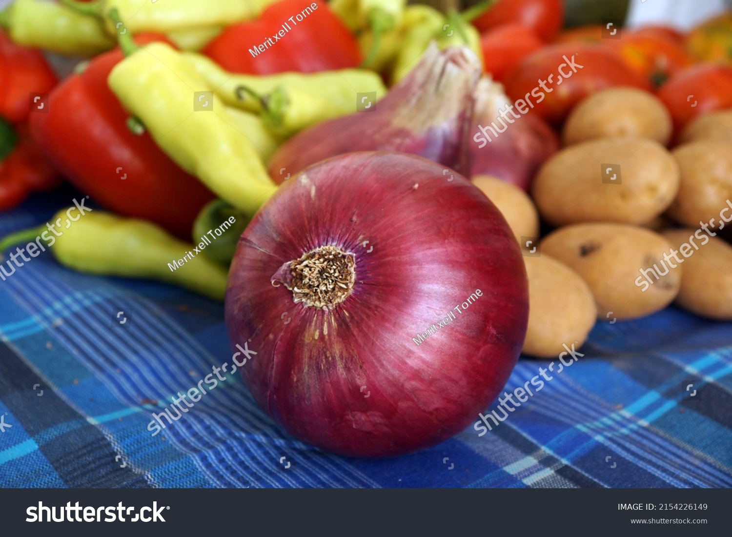 Closeup on a red onion and other harvest products #2154226149