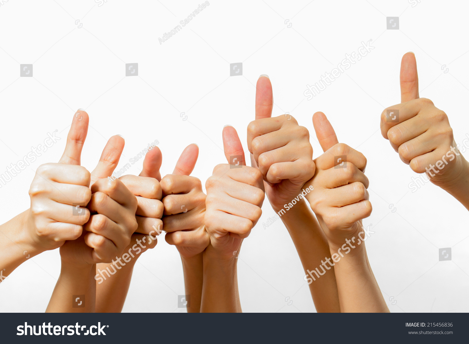 many hands thumbs up shooting in studio #215456836