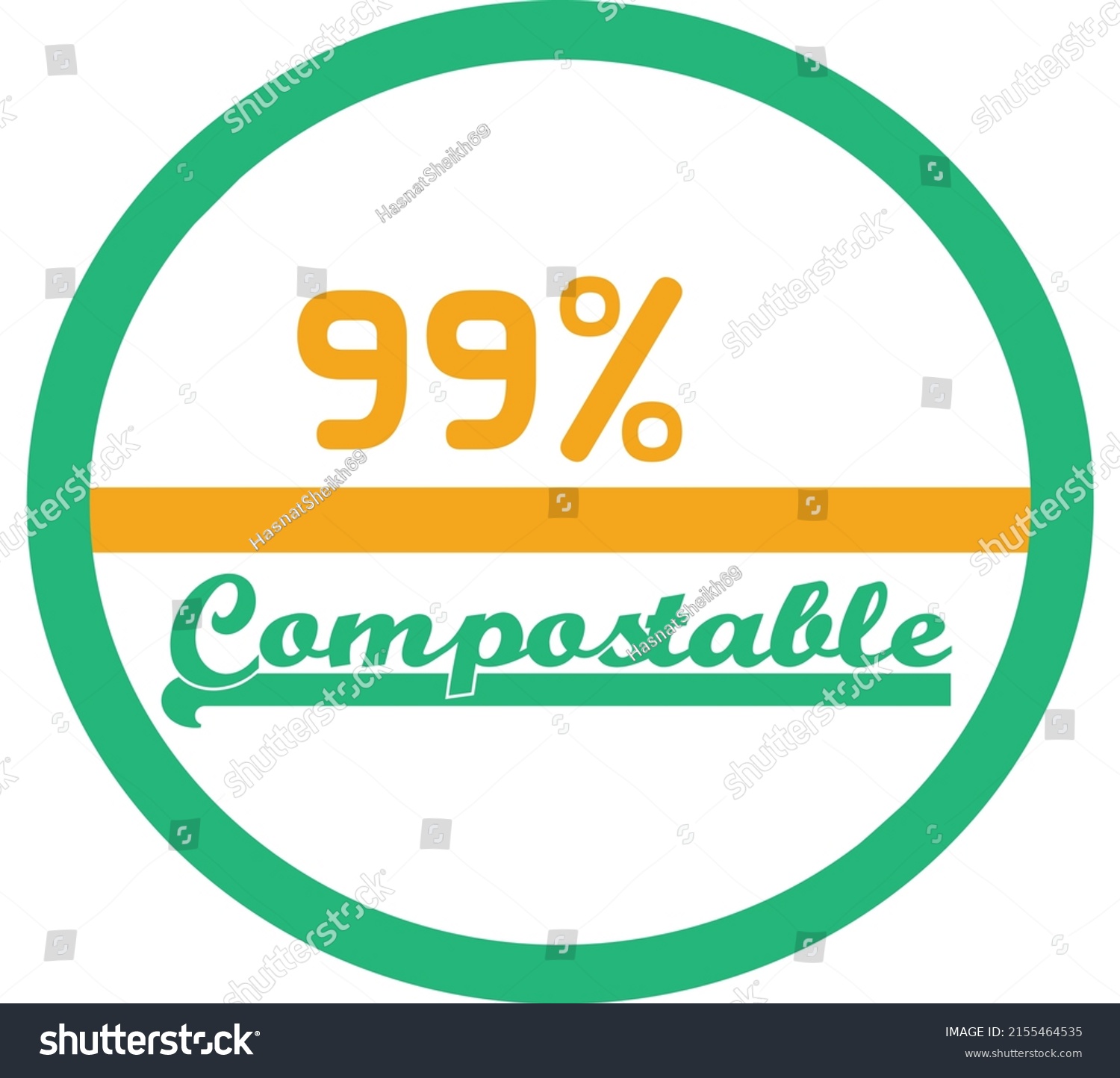 99% percentage compostable circular vector art illustration with fantastic looking font and yellow green color #2155464535