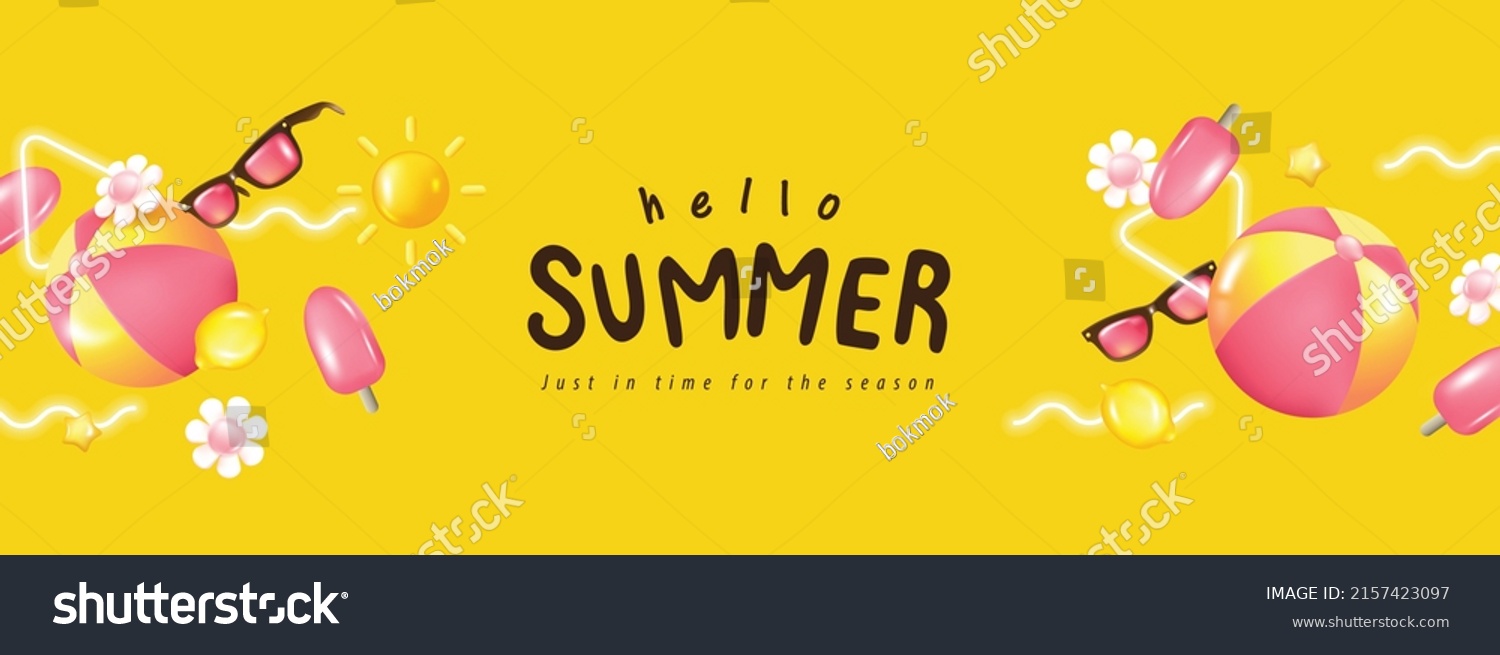 Colorful Summer banner background with beach vibes decorate  #2157423097