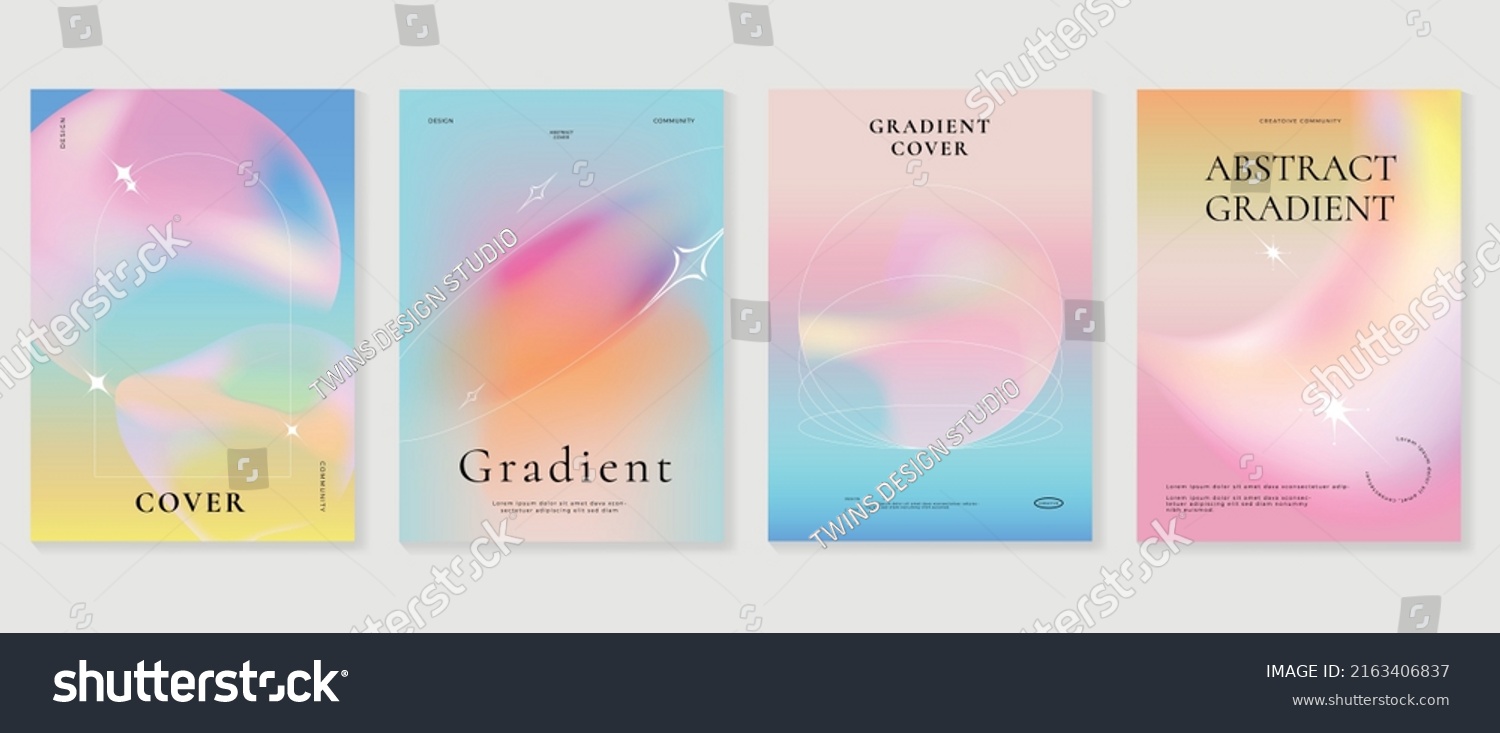 Fluid gradient background vector. Cute and minimal style posters with colorful, geometric shapes, stars and liquid color. Modern wallpaper design for social media, idol poster, banner, flyer. #2163406837