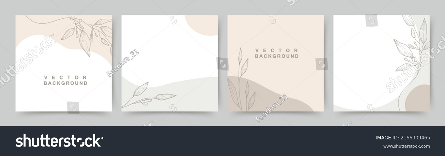 Neutral minimal background in pastel colors with  plants elements.Vector for social media stories and post, invitation, greeting card, packaging, branding design,banner,presentation,poster,advertising #2166909465