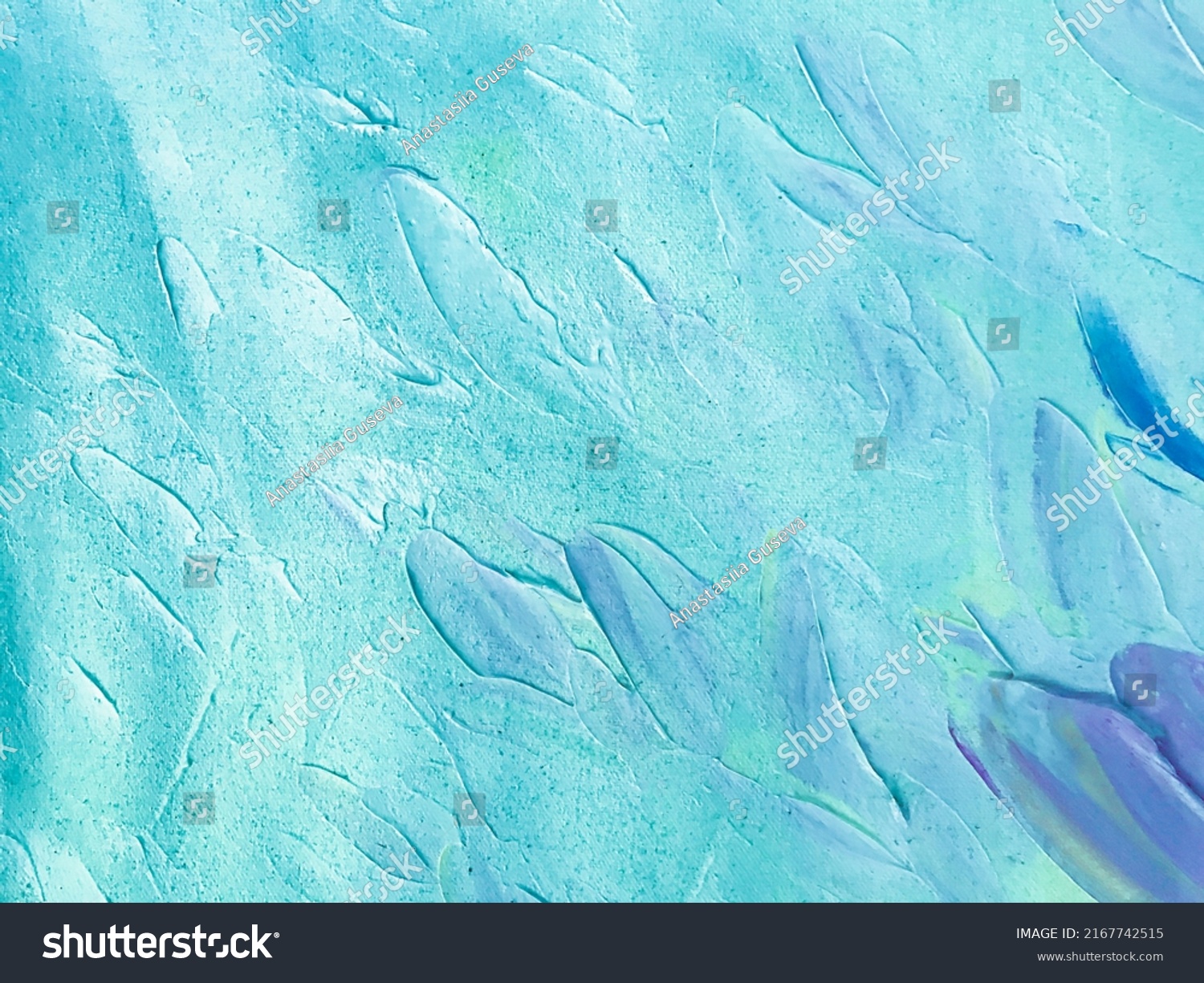 Abstract art background light blue and turquoise colors. Watercolor painting on canvas with pearl cerulean brush strokes. Fragment of artwork on paper with azure pattern. Texture backdrop, macro. #2167742515