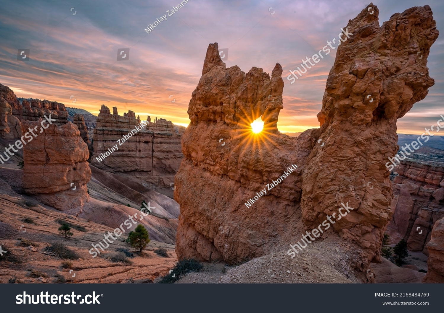 Sunset in sandstone canyon landscape. Canyon at sunset. Sandstone canyon at sunset. Sunset canyon view #2168484769