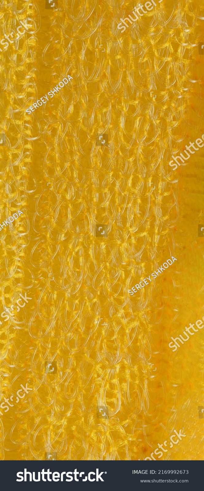 closeup, background, texture, large long vertical banner. heterogeneous surface structure bright saturated yellow sponge for washing dishes, kitchen, bath. full depth of field. high resolution photo #2169992673