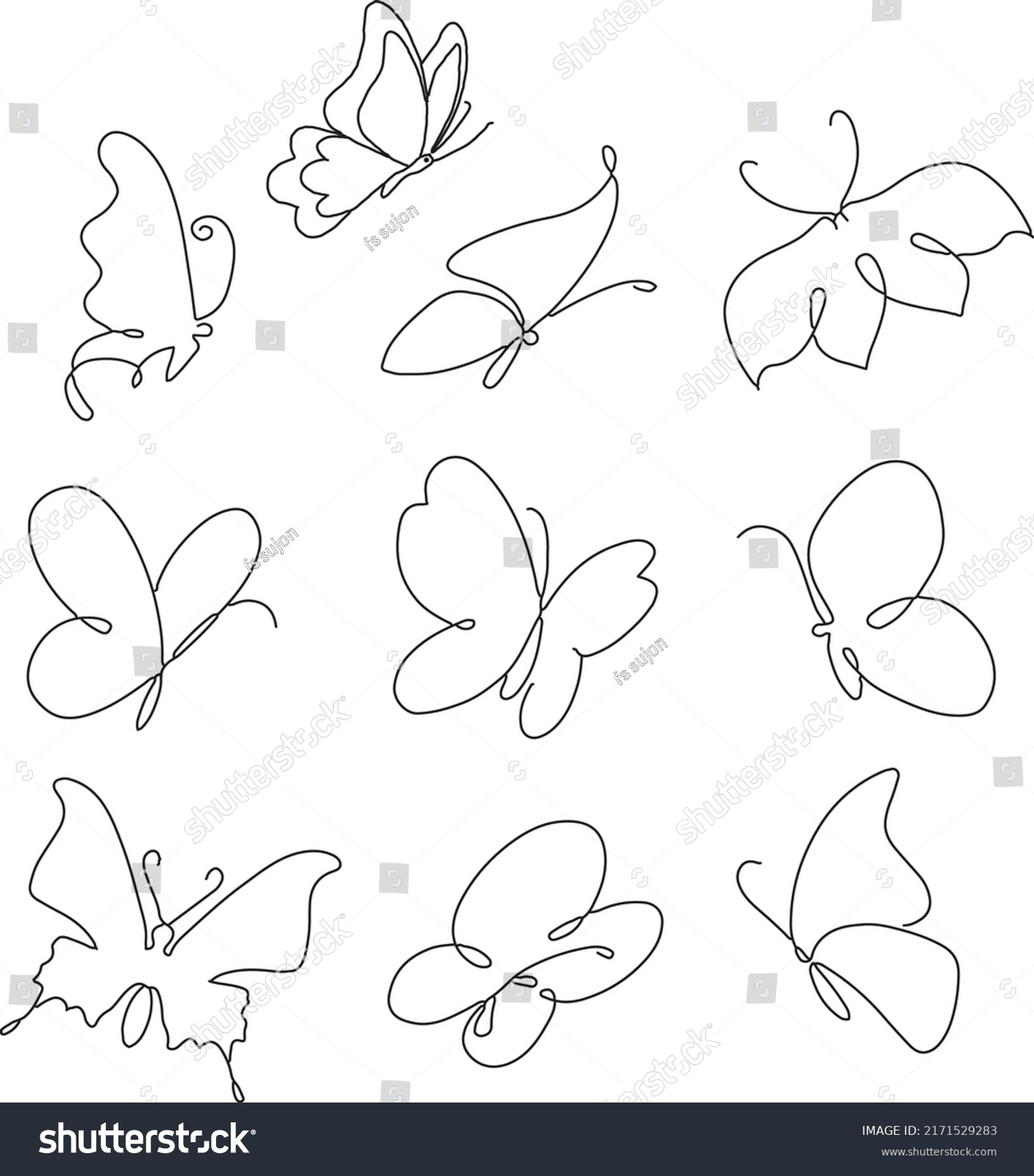 A beautiful flyings butterflys line art #2171529283