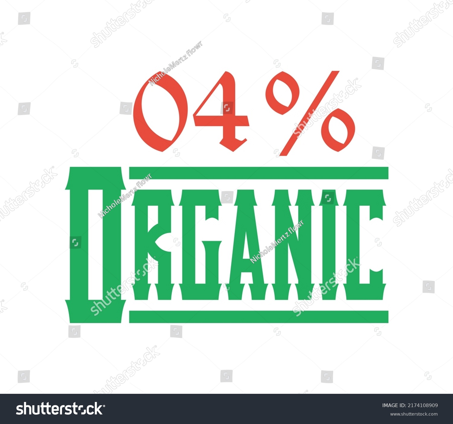 04% Organic Sign and label vector and illustration art with fantastic font and Cinnabar, Eucalyptus color combination in white background #2174108909