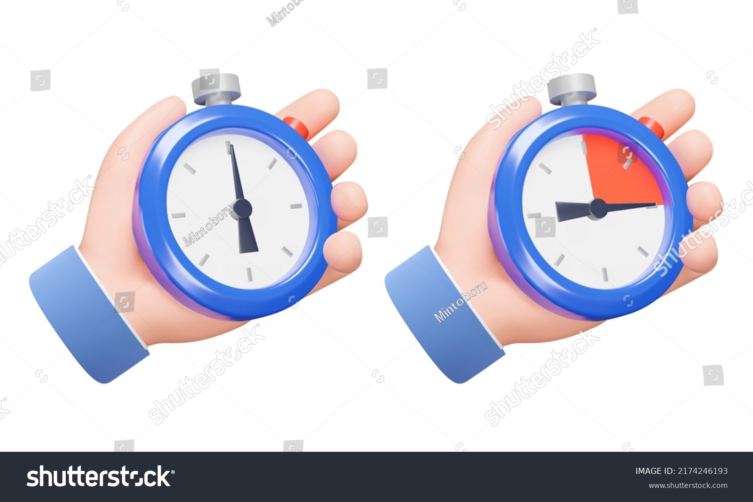 Set of stopwatch in hand 3d icons. Isolated object on a transparent background #2174246193