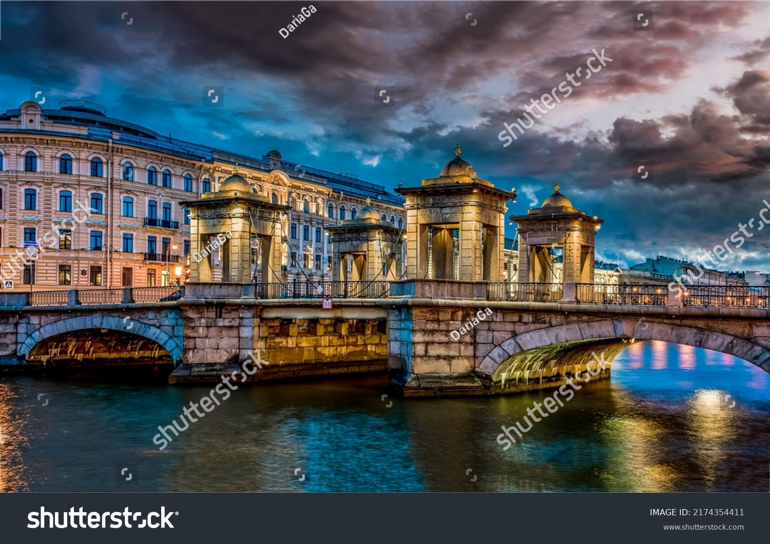 Lomonosov Bridge in Saint Petersburg, Russia. Fontanka river bridge in Saint Petersburg, Russia. Classic russian architecture #2174354411