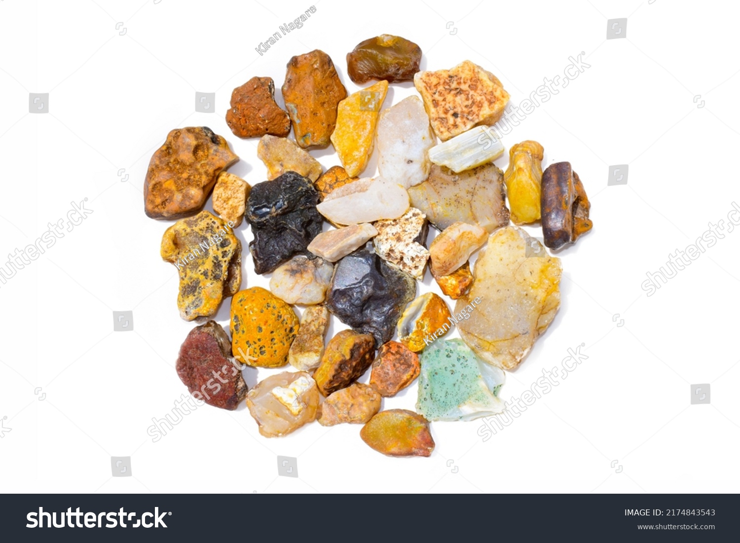 Colorful collection of small river stones on white background, River stones background. #2174843543