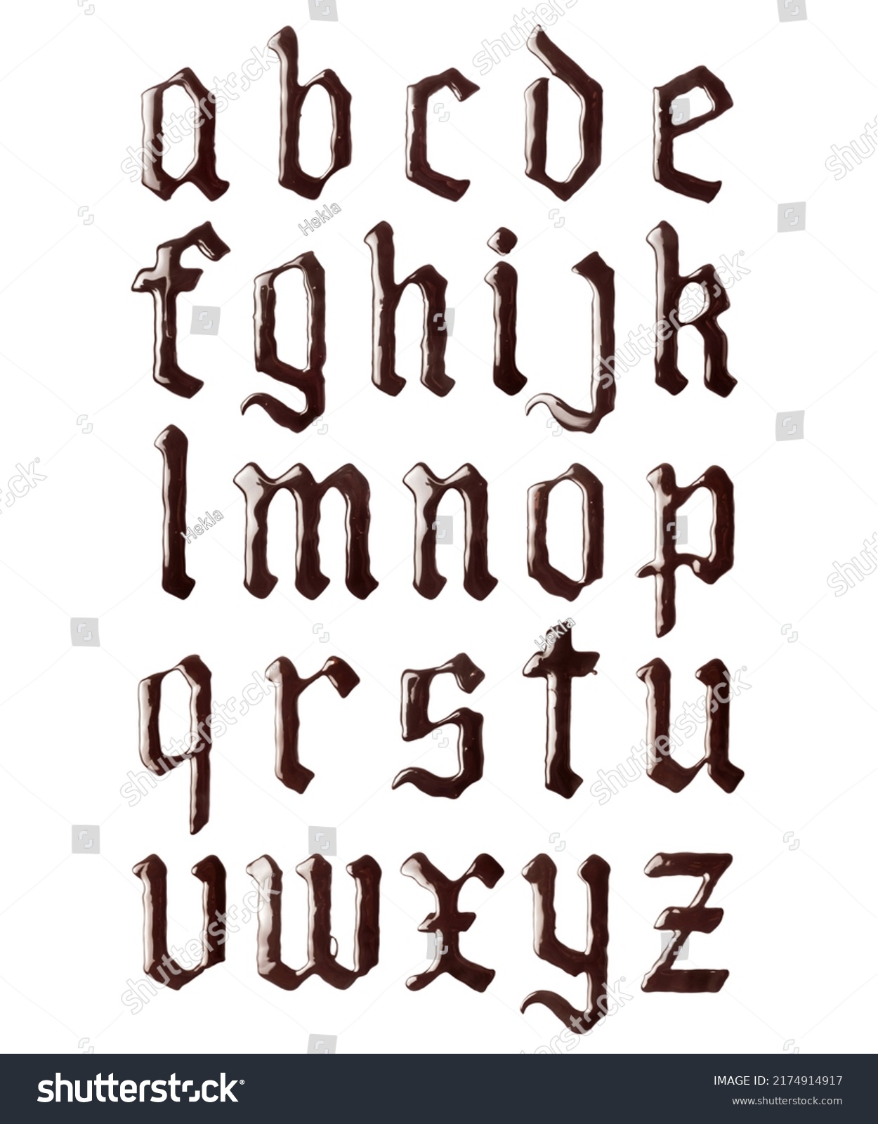 Glossy letters of the gothic font made of melted chocolate #2174914917