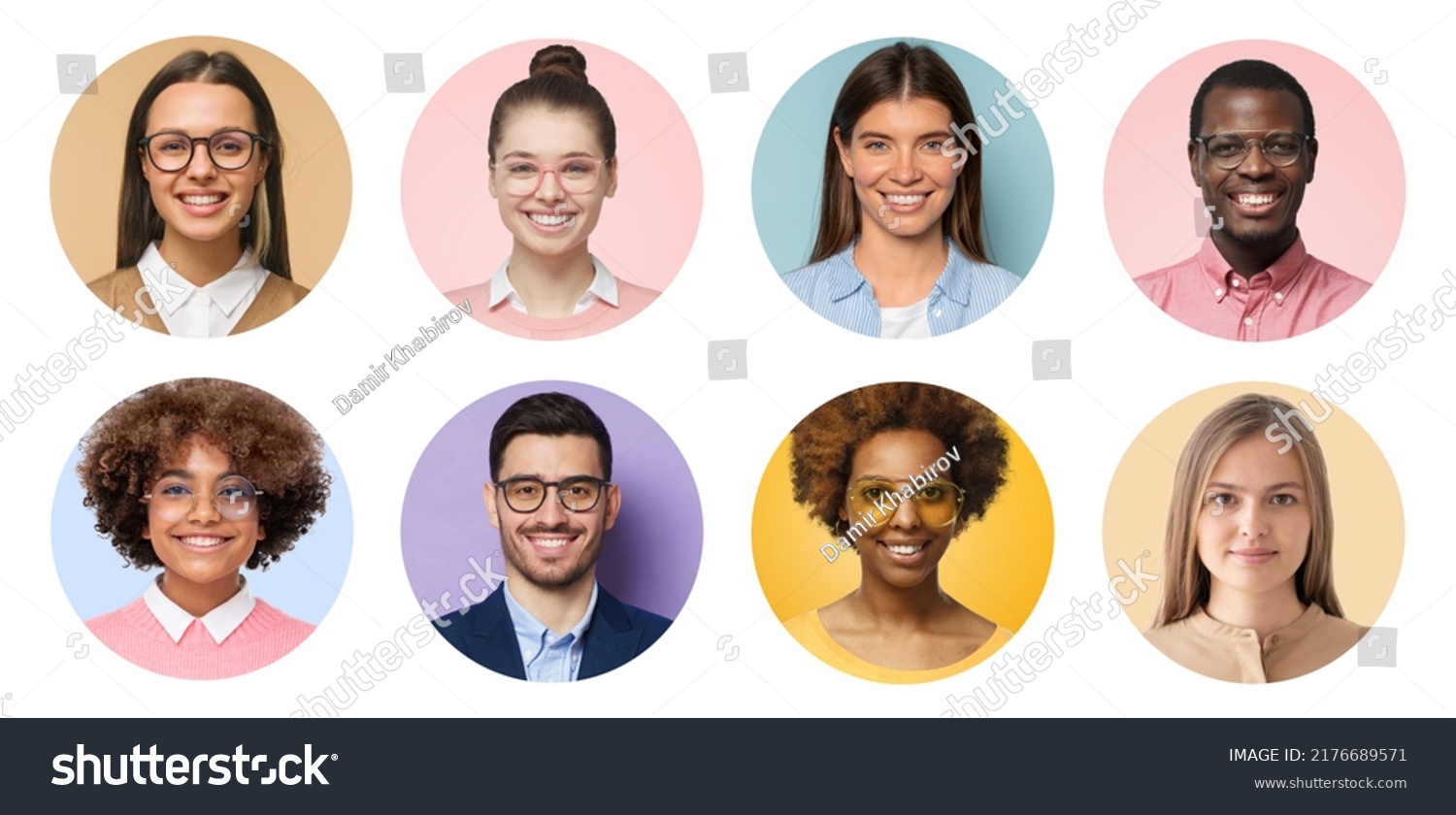 Collage of portraits and faces of multiracial group of various smiling young diverse people for profile picture #2176689571