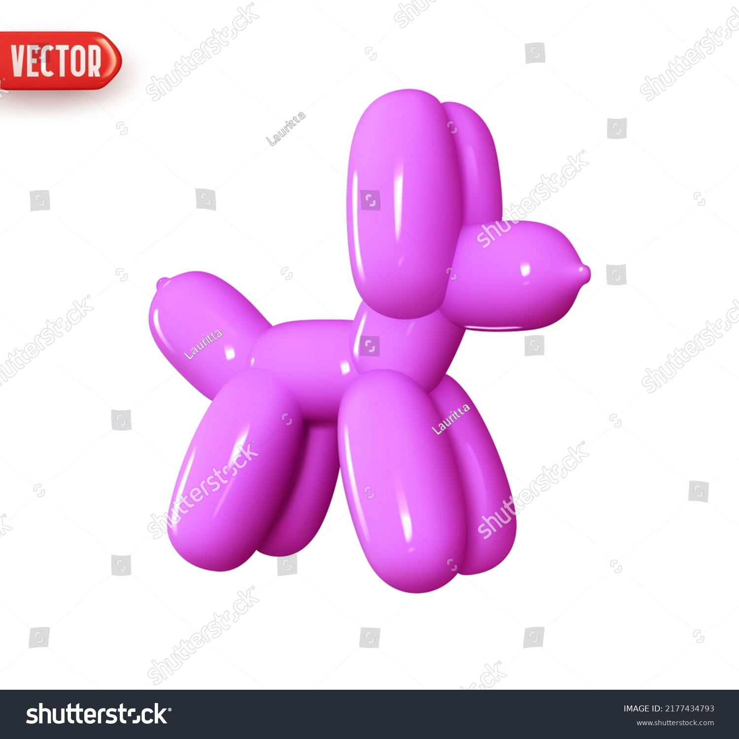 Dog Helium balloon purple color. Realistic 3d design element In plastic cartoon style. Icon isolated on white background. Vector illustration #2177434793