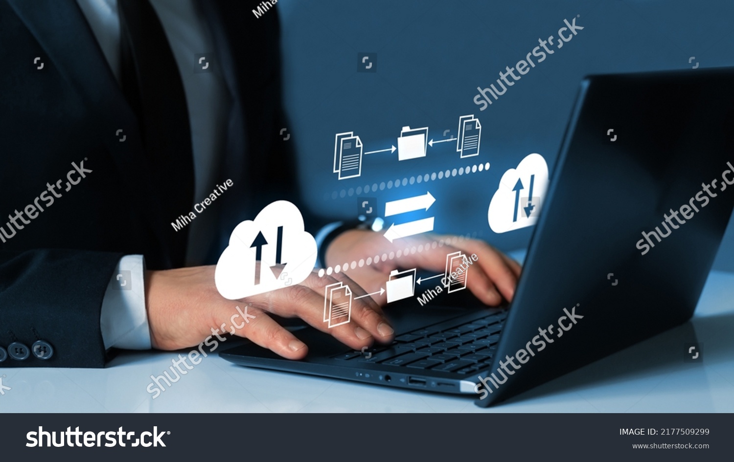 Exchange information and data with internet cloud technology.FTP(File Transfer Protocol) files receiver and computer backup copy. File sharing isometric. Digital system for transferring documents. #2177509299