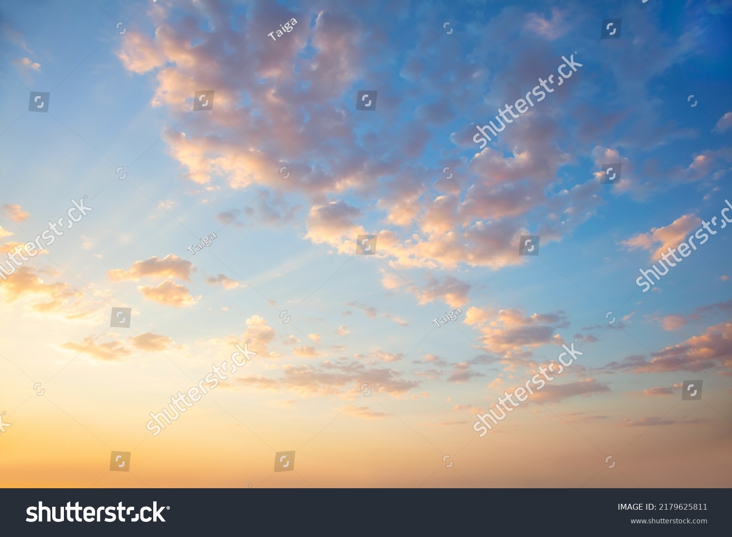 Pastel Gentle colors of  Sunset  Sunrise Sundown Sky with colorful clouds without any birds #2179625811