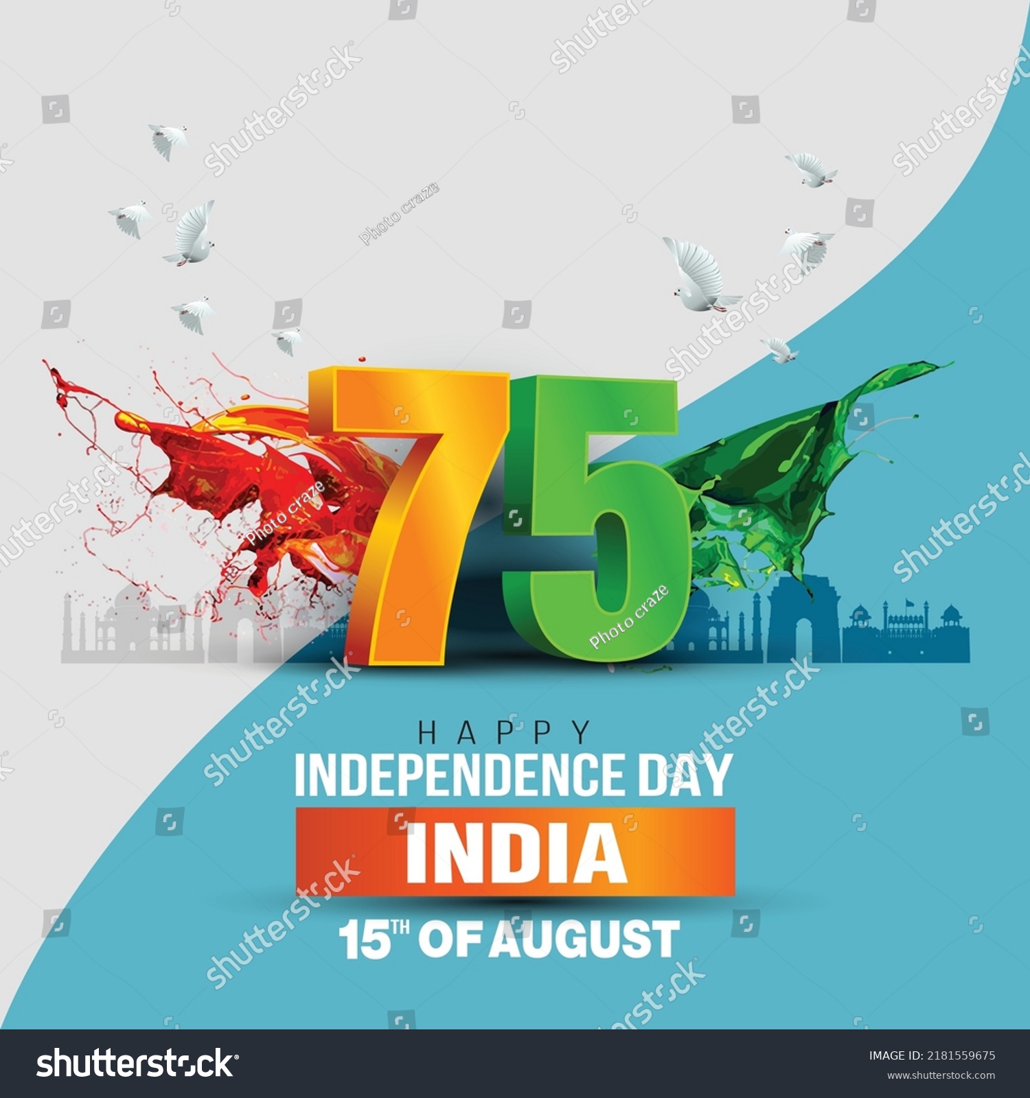 happy independence day India. 3d letter with Indian flag. vector illustration design #2181559675