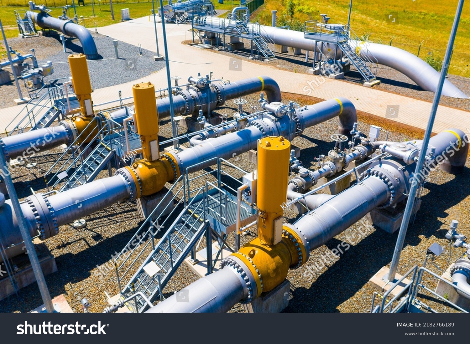 Gas pipeline Gazelle. One part of Nord Stream pipeline from Russia to European Union. High pressure pipes on a hot summer day. #2182766189