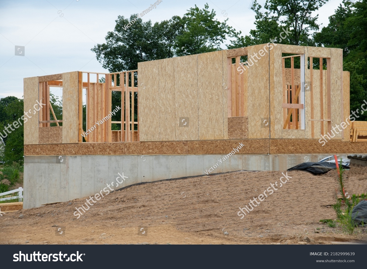 foundation and framework for the new plywood house wooden lumber beam plank board beam material #2182999639
