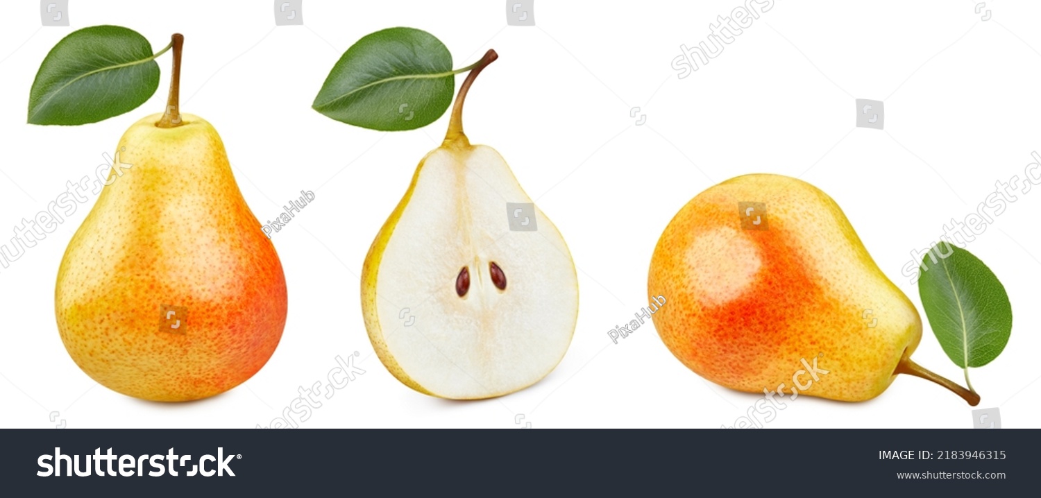 Collection pears Isolated on white background. Organic fresh pears isolated on white. Pears clipping path #2183946315