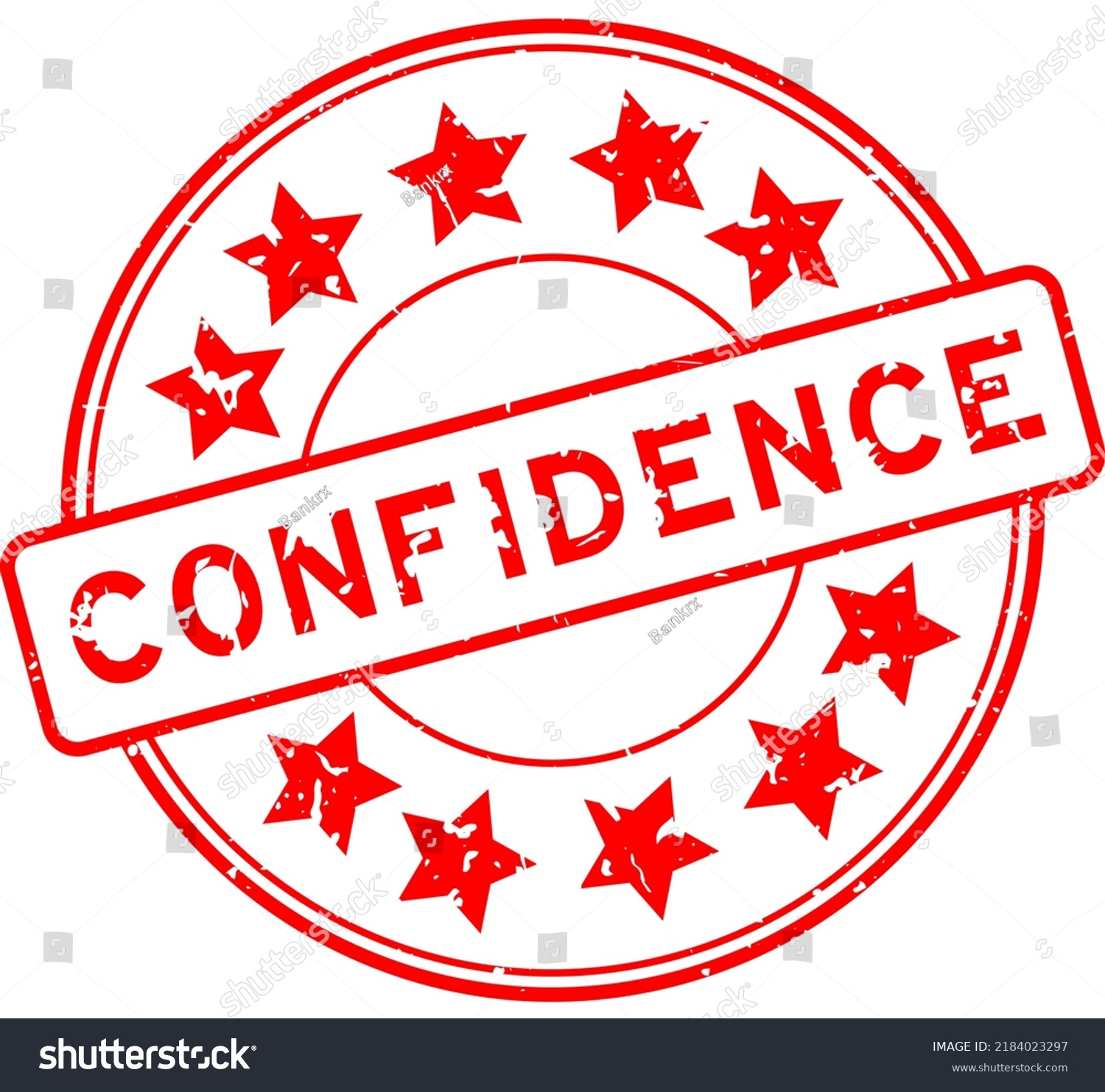Grunge red confidence word with star icon round rubber seal stamp on white background #2184023297
