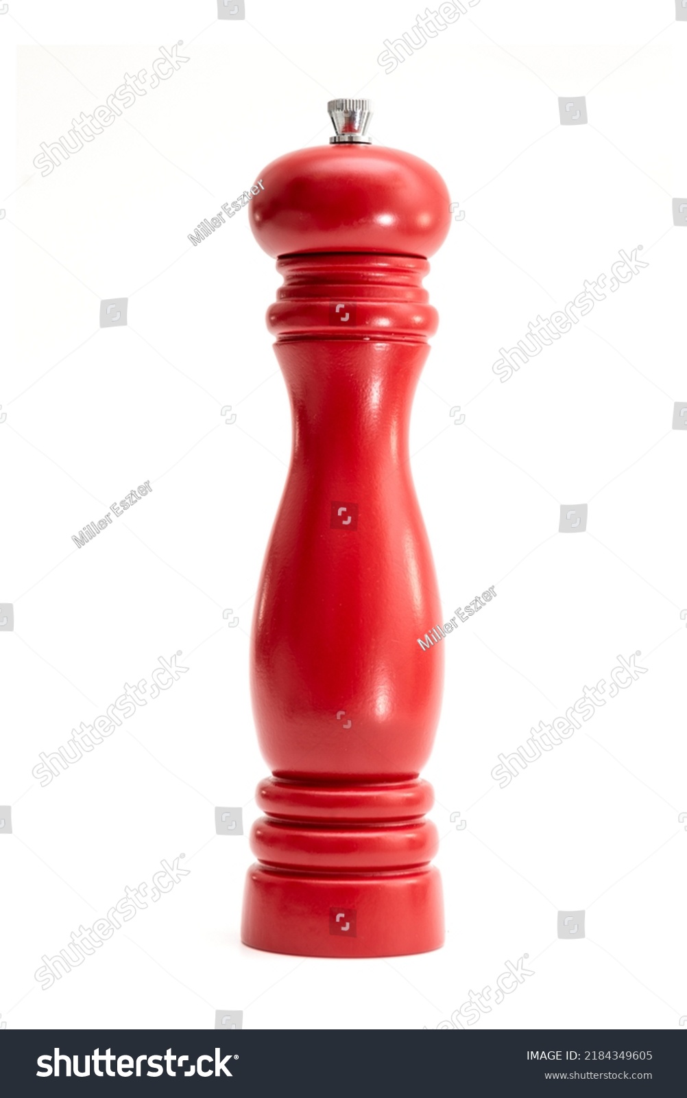 Wooden pepper or salt mill isolated on white background. #2184349605