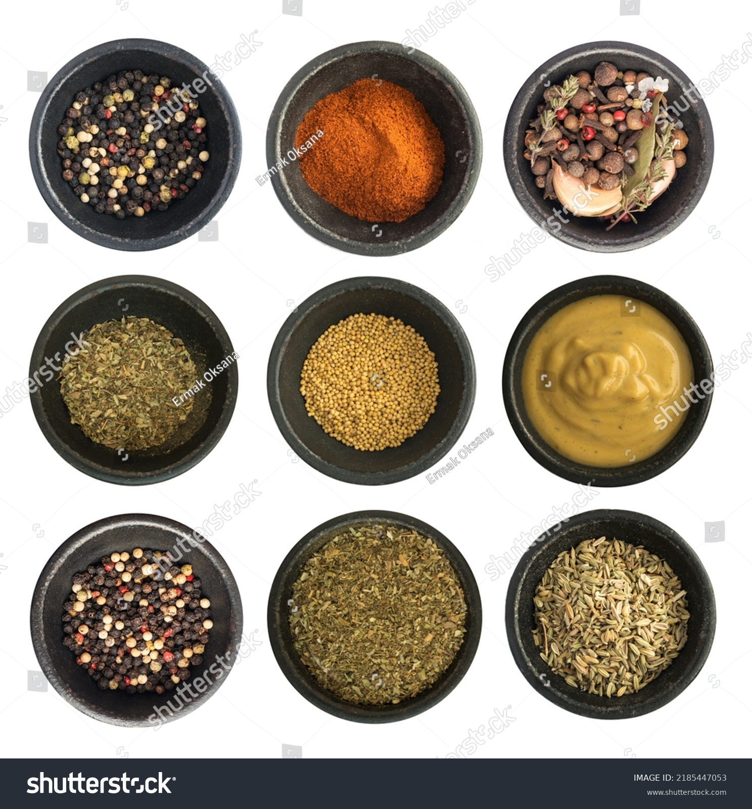 Spice Collection. Dry Seasoning Mix, Condiments Set, Crushed Spicy Seeds and Herbs Isolated Top View #2185447053