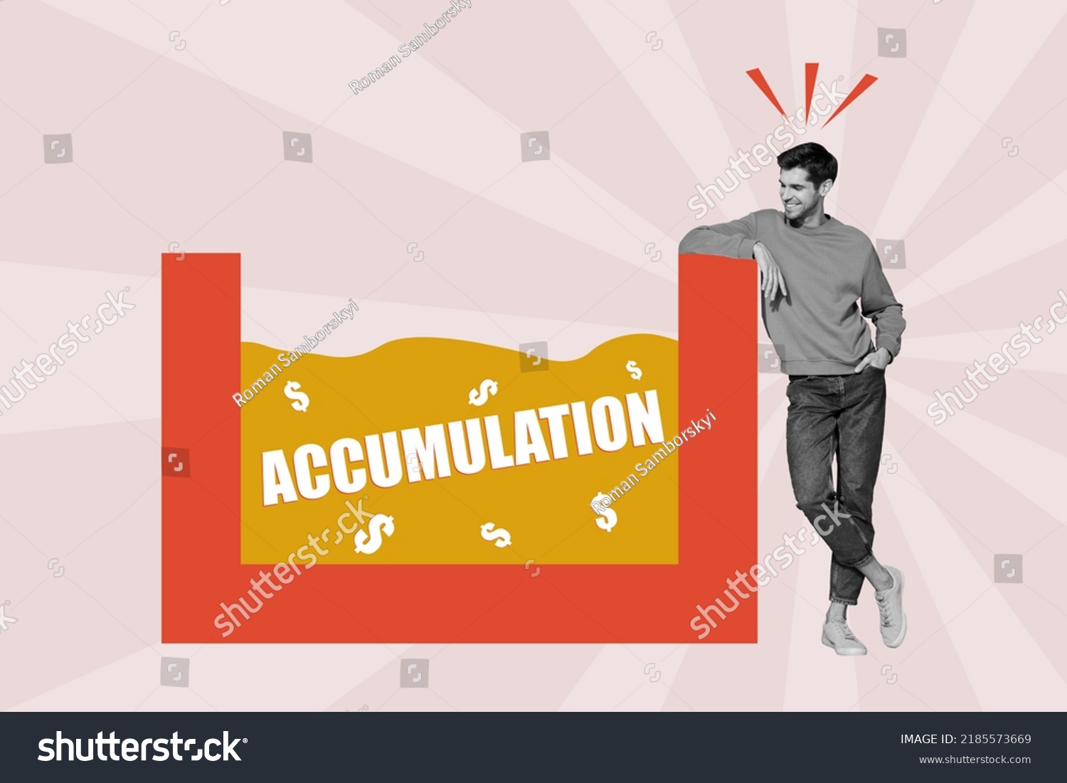 Composite collage picture of happy guy black white gamma look money accumulation isolated on creative drawing background #2185573669