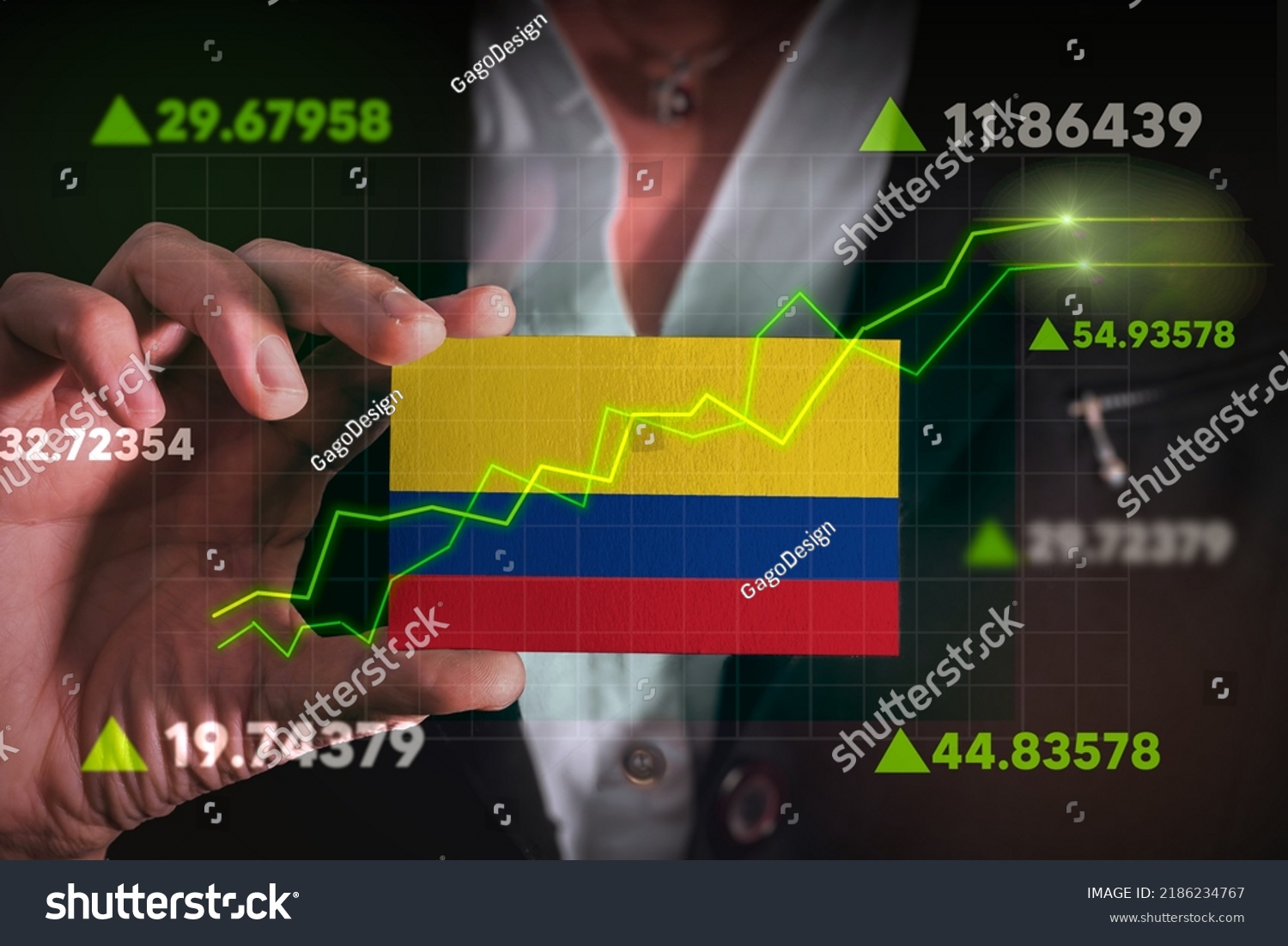 Graph growing up in Front Of Colombia Flag. business state growing up concept.  #2186234767