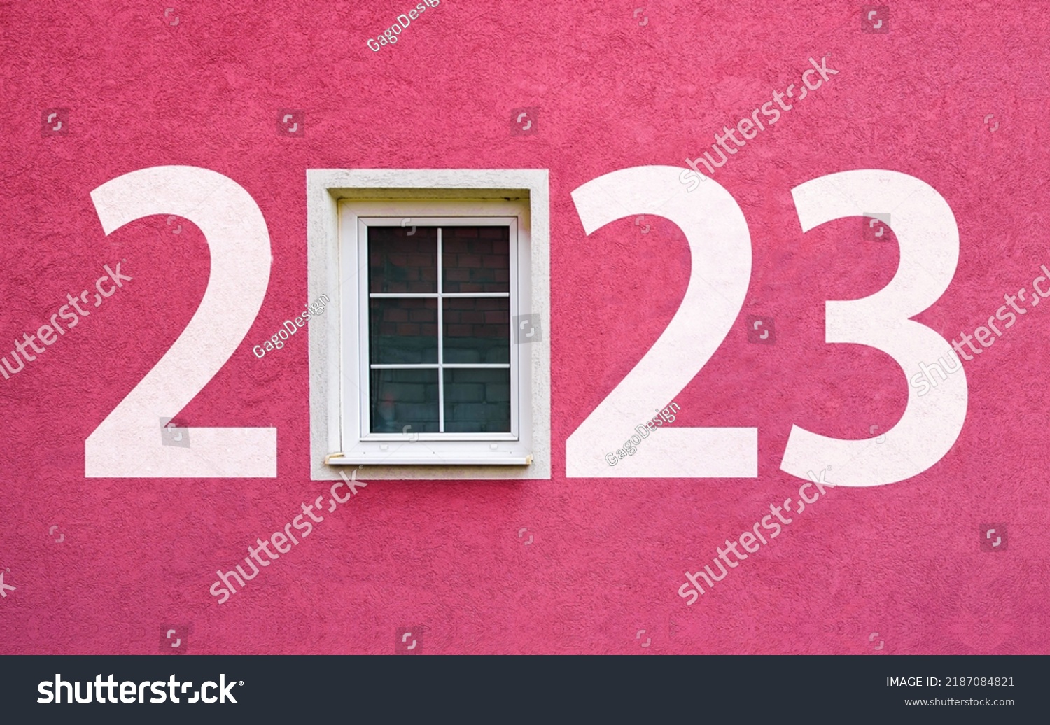 Happy new year 2023. Year 2023 on wall with window  #2187084821