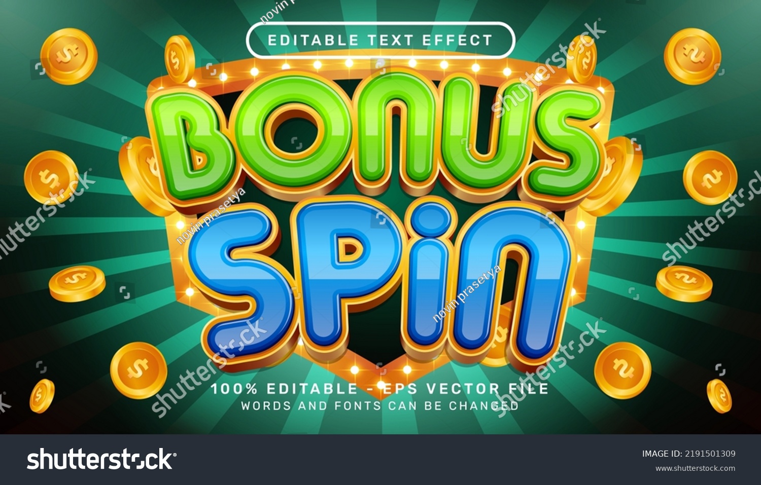 Editable text effect, bonus spin casino 3d style concept #2191501309