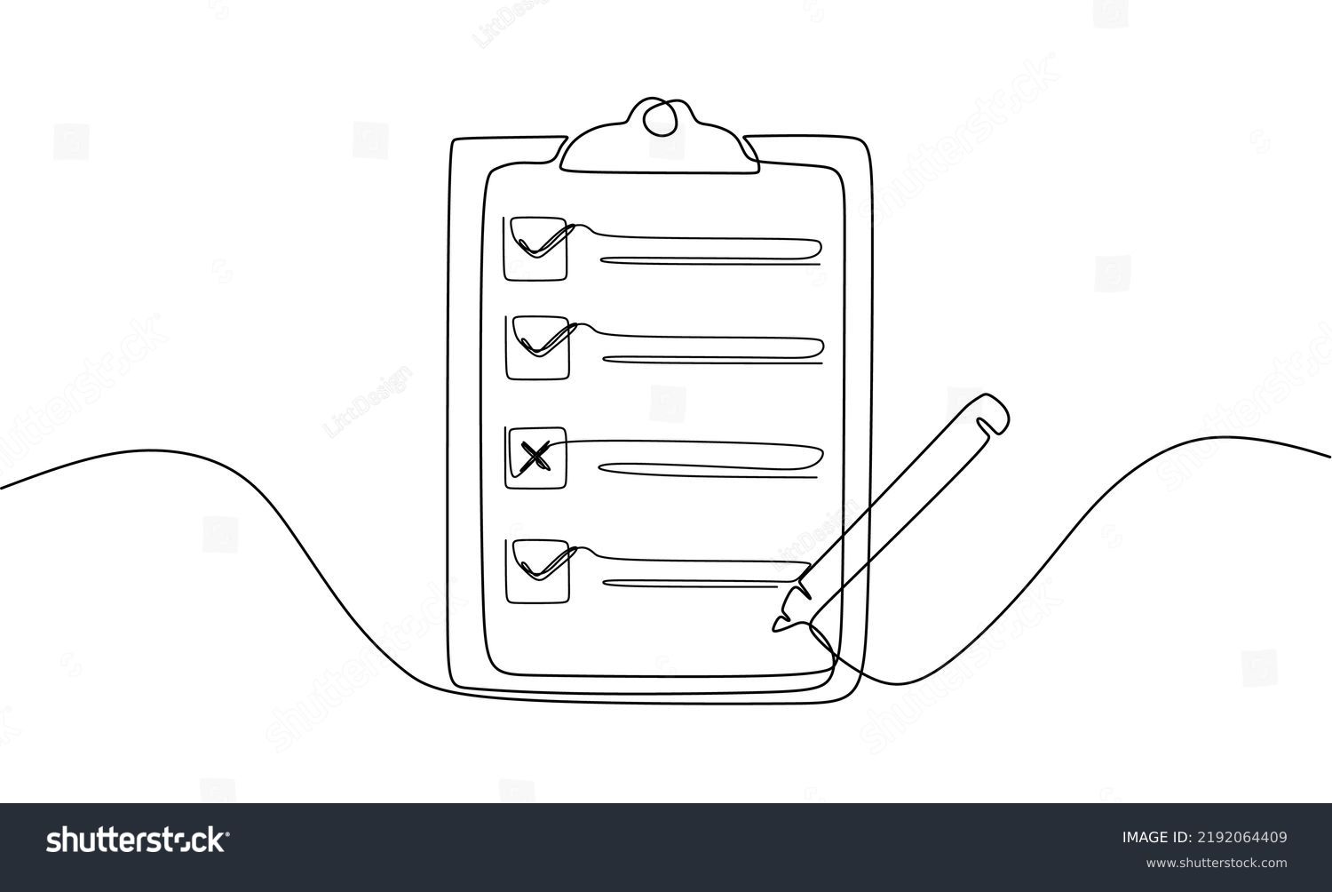 Clipboard with checklist. Continuous line one drawing. Vector illustration. Simple line illustration. #2192064409
