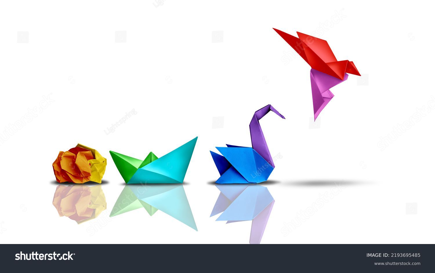 Success transformation and Transform to succeed or improving concept and leadership in business through innovation and evolution with paper origami changed for the better.  #2193695485