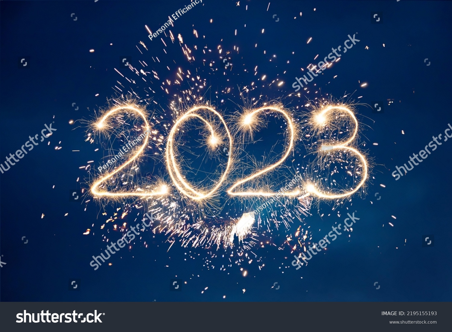 Happy New Year 2023. Beautiful creative holiday background with fireworks and Sparkling font 2023 #2195155193