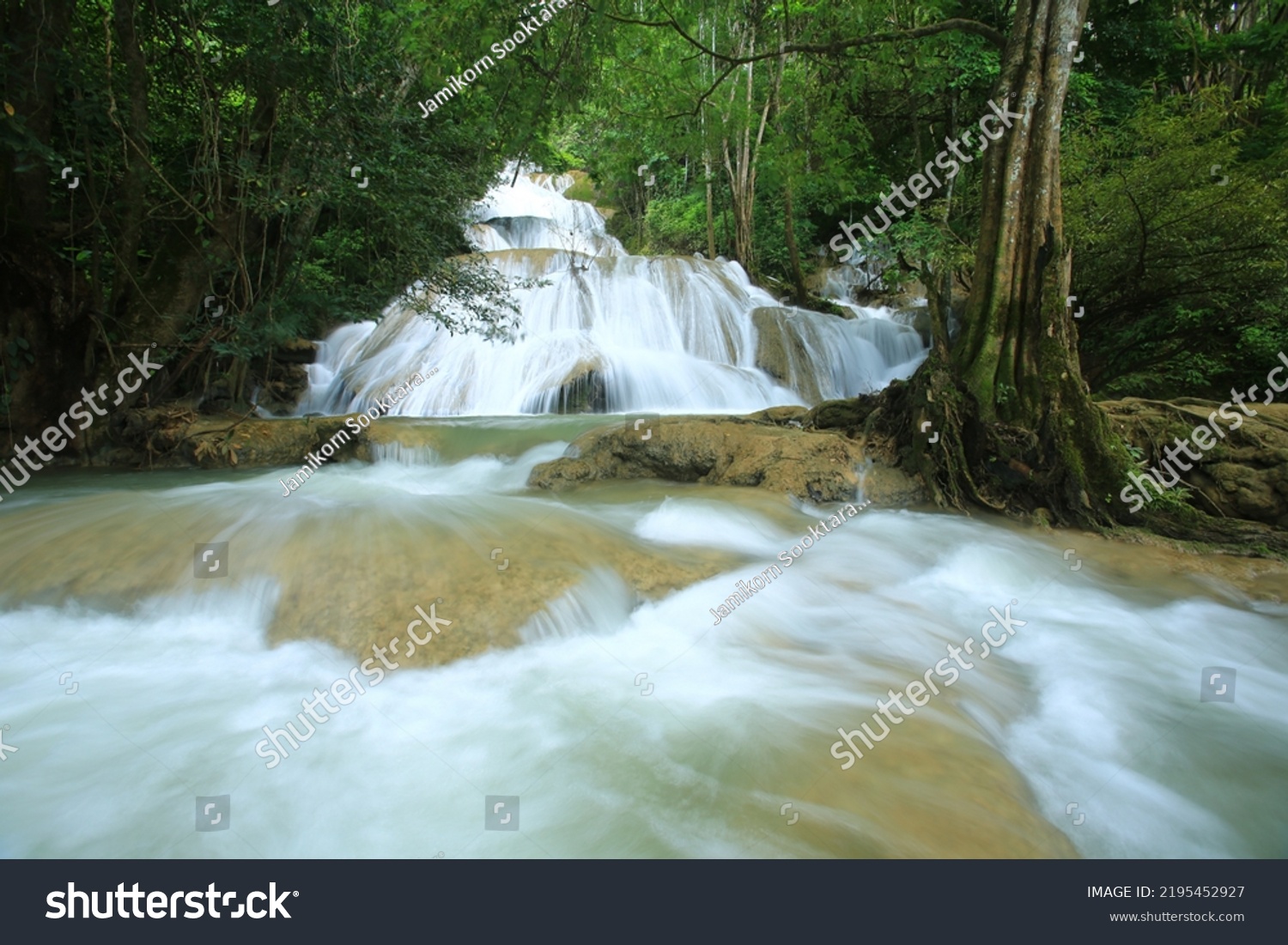 Namtok Zepla (Zepala waterfall)  ,medium size limestone waterfall is located in the area of Ban Zepla, Tambon Mae Lamung ,Umphang district ,Tak province,Thailand  #2195452927