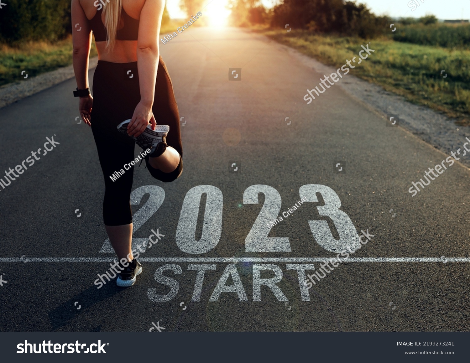 Sports girl who wants to start the year 2023. Concept of new professional achievements in the new year and success. New Year 2023 with new ambitions, challenge, plans, goals and visions. #2199273241