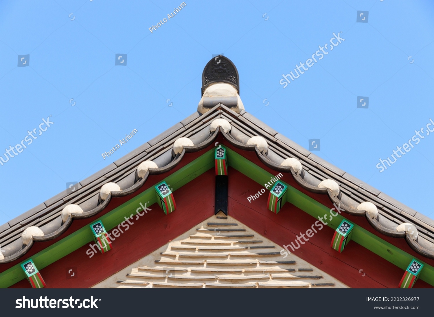 Korean traditional eaves. The eaves of traditional temples. Beautiful Korean traditional eaves. #2202326977