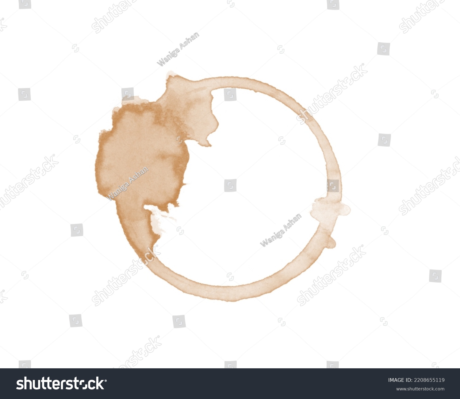 Coffee Stain on paper. Coffee or tea stains and traces - modern isolated clip art on white background. Splashes of cups, mugs and drops. Use this high quality set for your menu, bar, Cafe, restaurant. #2208655119