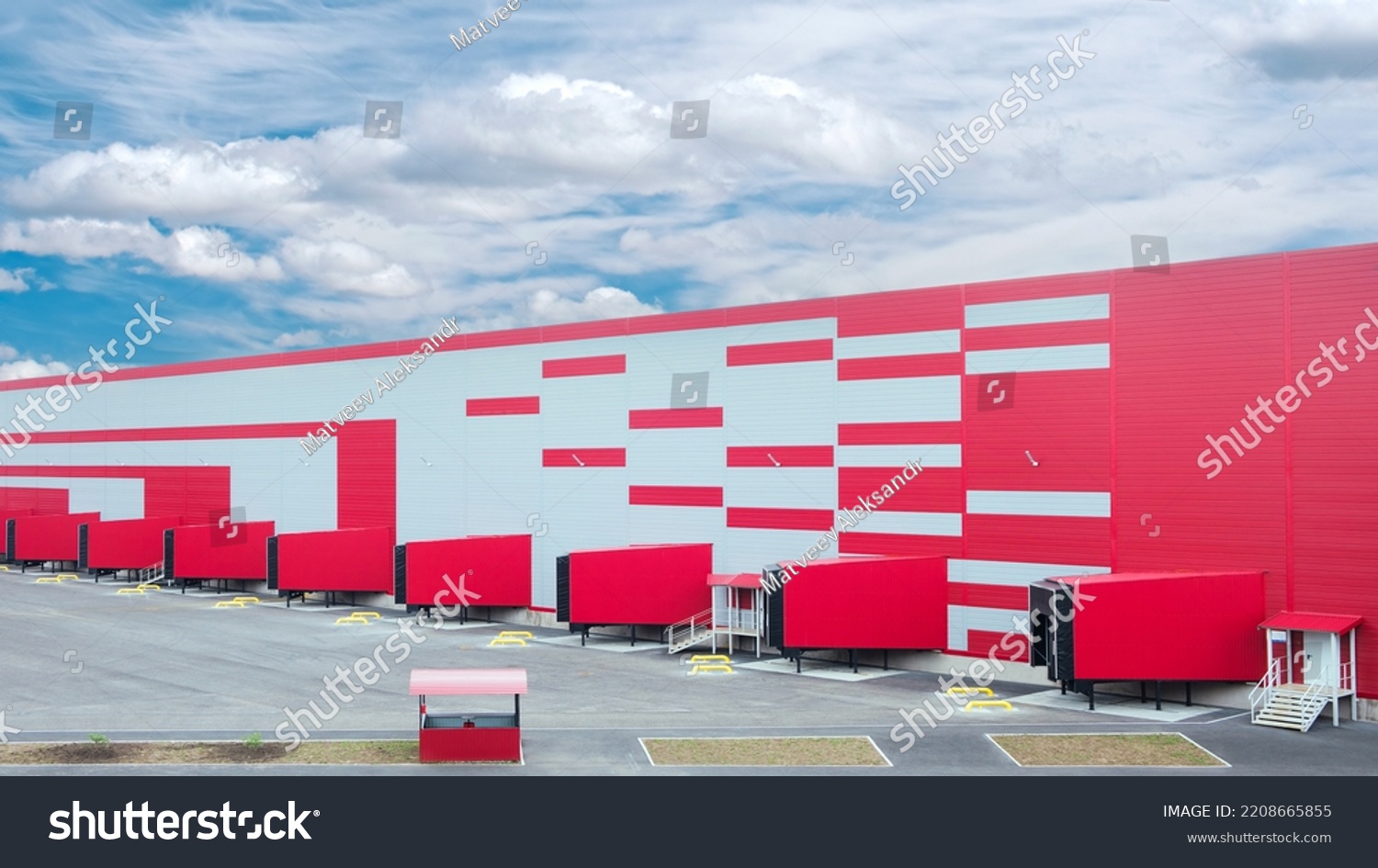 Entrance ramps of a large distribution warehouse with gates for loading goods, warehouse and transport concept #2208665855