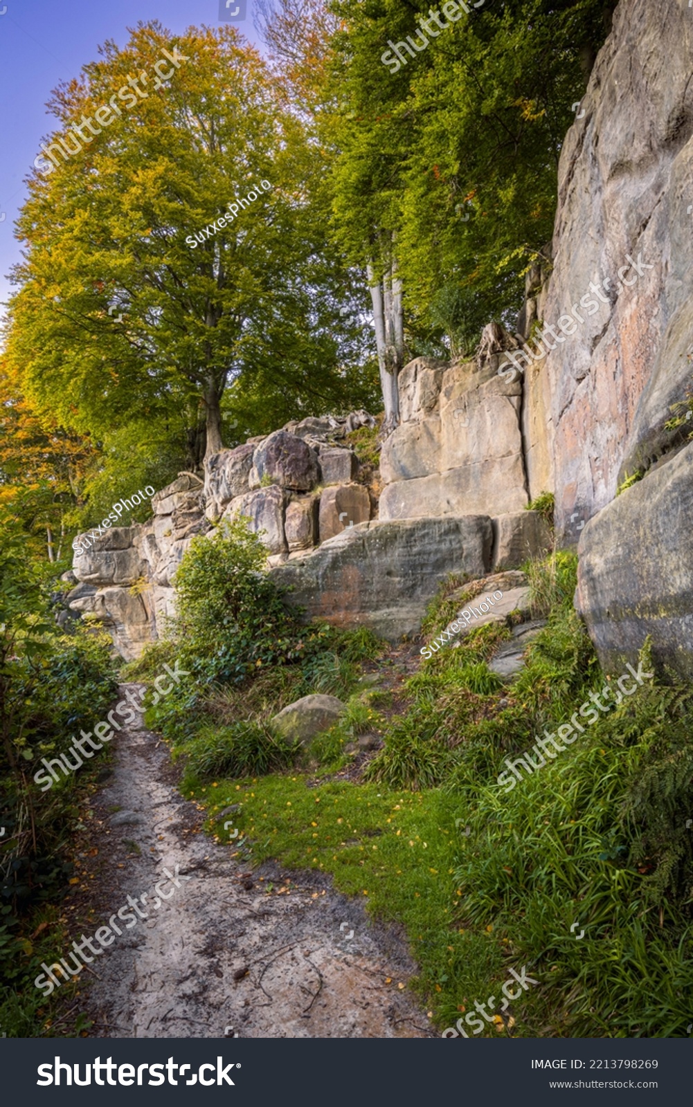 Autumn is coming at Harrisons Rocks on the high weald near Groombridge on the East Sussex Kent border south east England #2213798269