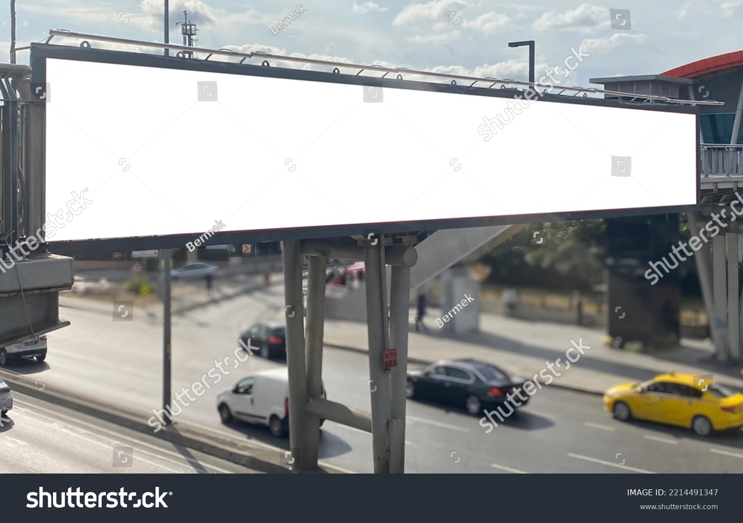 blank billboard on overpass, front view #2214491347