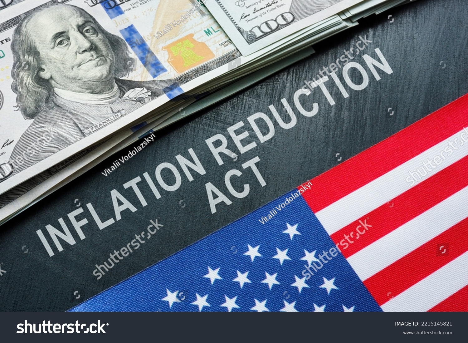 USA flag, dollars and inscription inflation reduction act. #2215145821