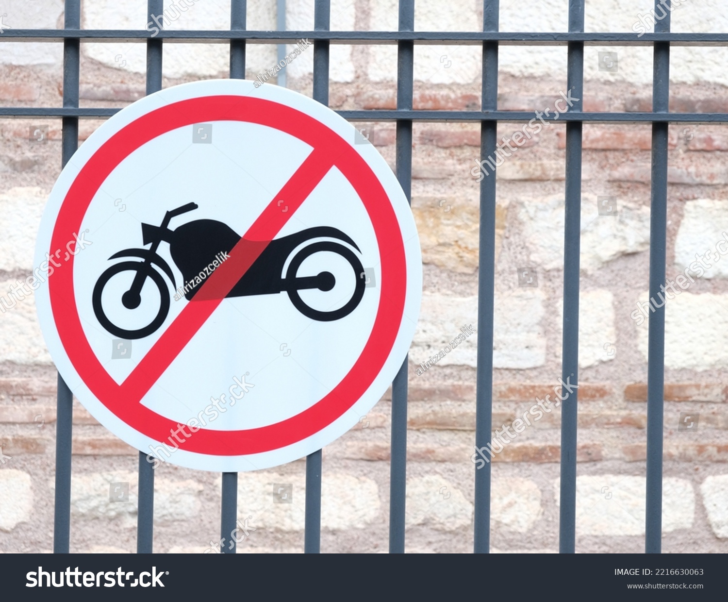 No motorcycle sign at the wall. Motorcycle do not enter here.  #2216630063