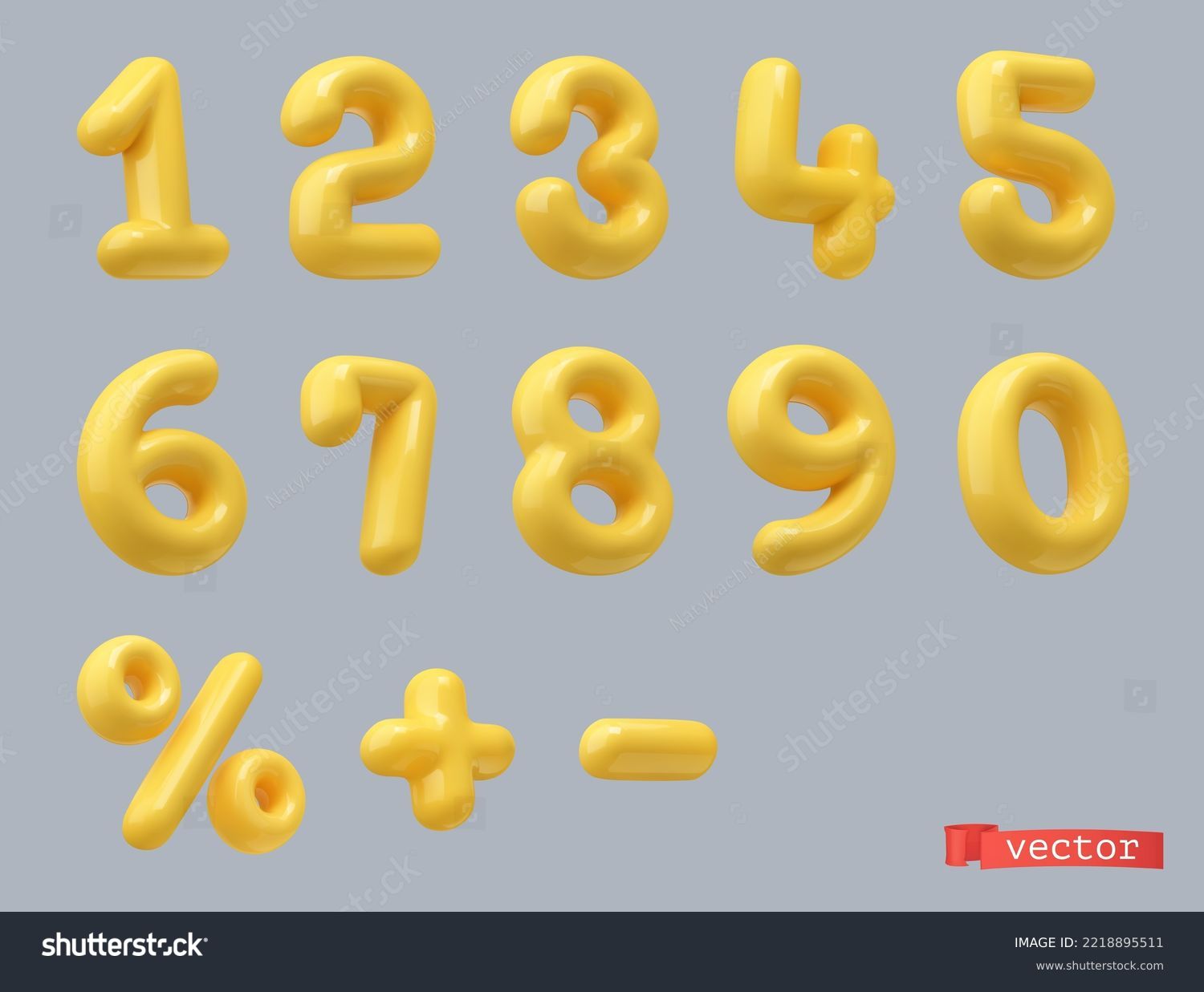 Yellow plastic numbers. 3d vector set #2218895511