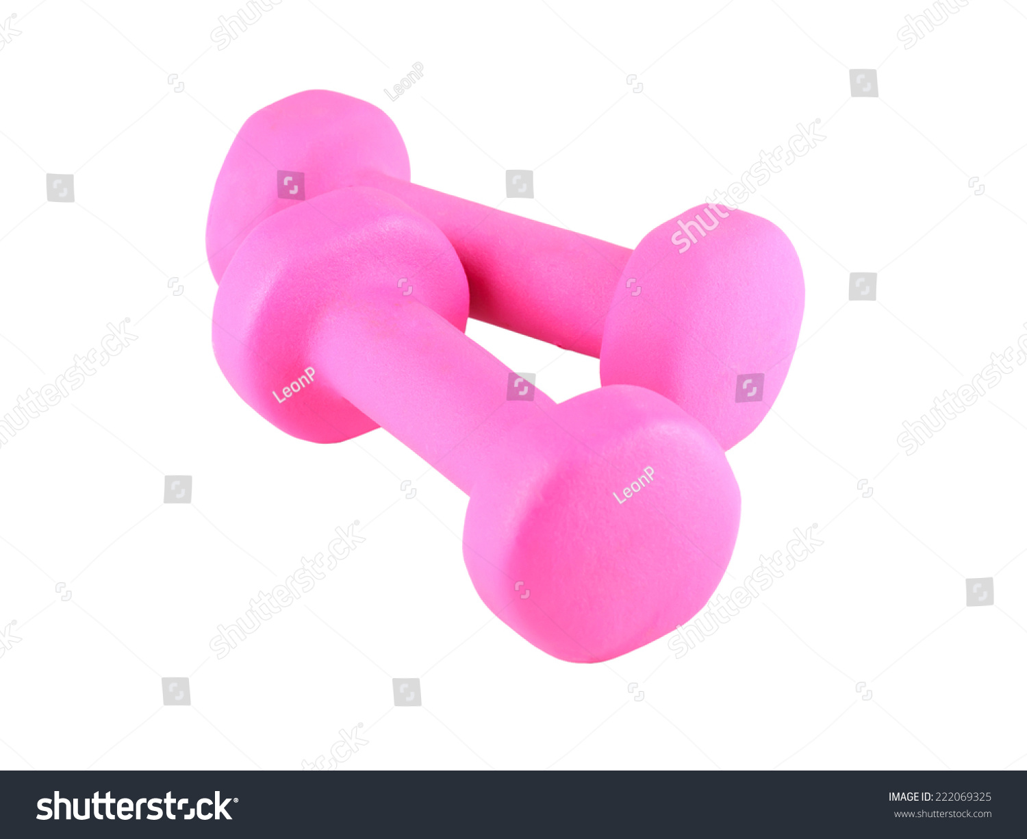 Two pink glossy dumbbell isolated on white  #222069325