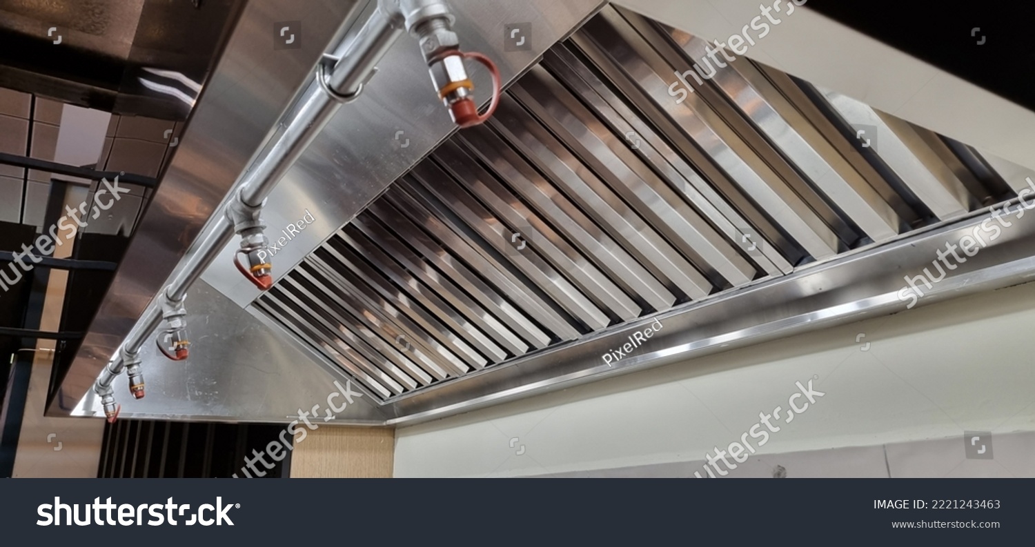 Stainless Steel shiny exhaust hood with grease baffles and fire suppression system #2221243463
